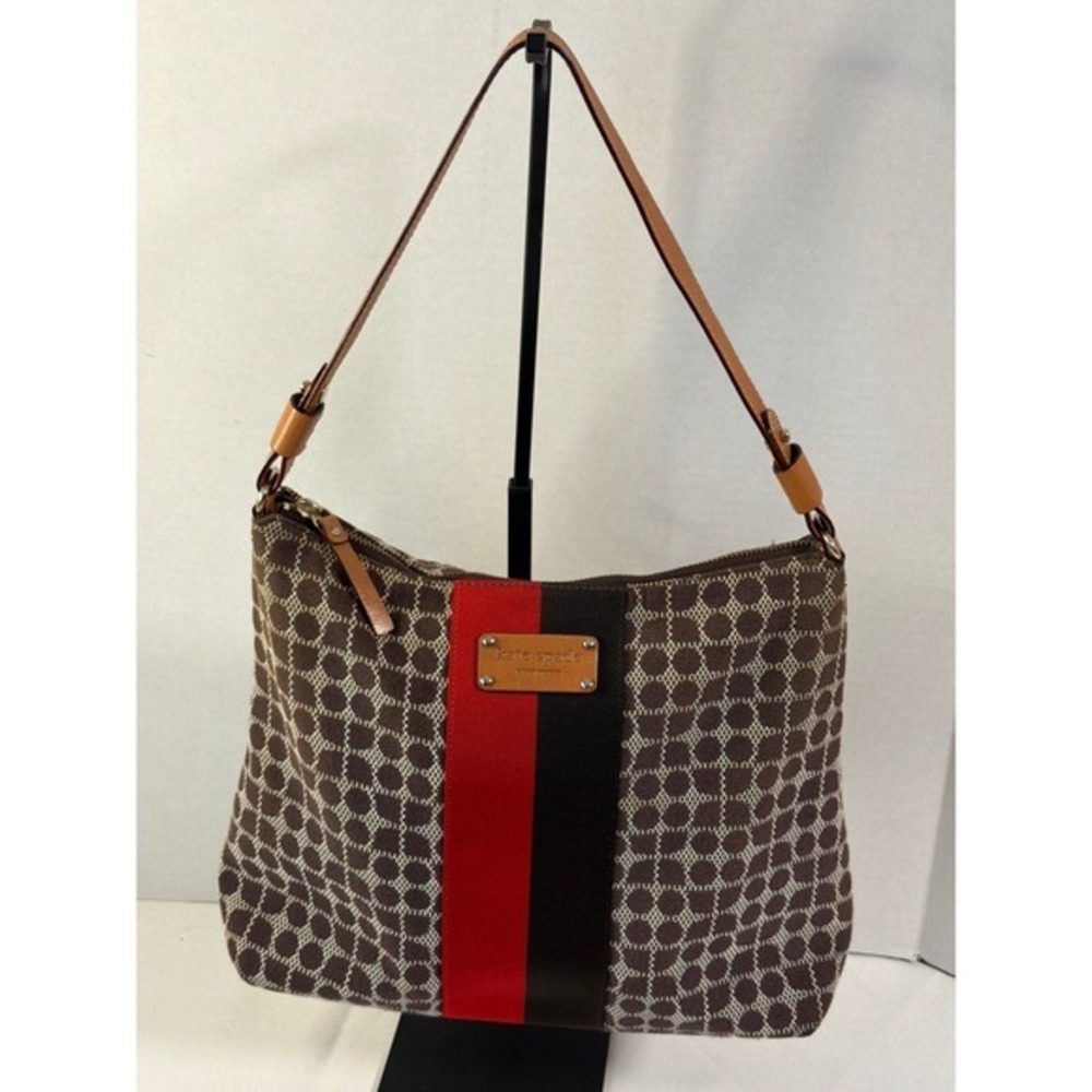 Kate Spade Shoulder Bag Womens Medium Brown Jacquard Stripe Hobo Bag